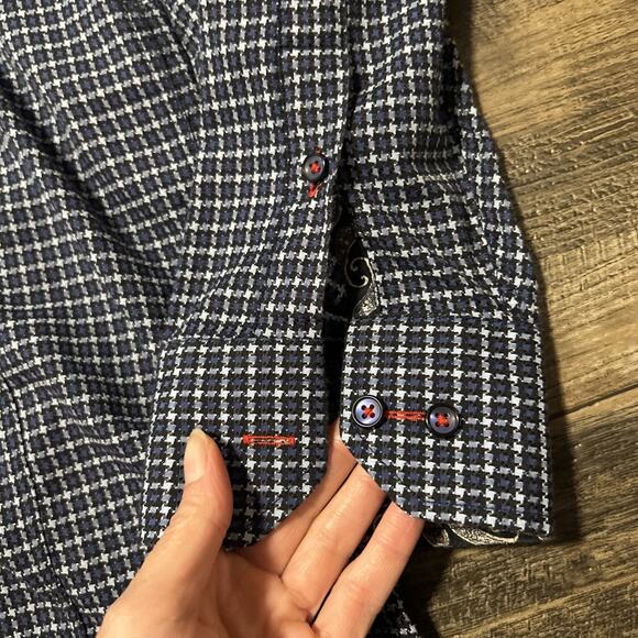 7 Downie Men’s Button Down Shirt Contrast Cuff Size 3X Blue Plaid Textured - Picture 5 of 9